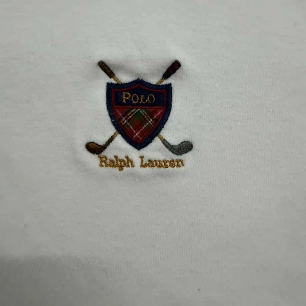 Vintage 90s Polo Ralph Lauren Golf Crest Polo Shirt Small White Made In USA